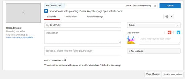 upload videos on youtube step 3